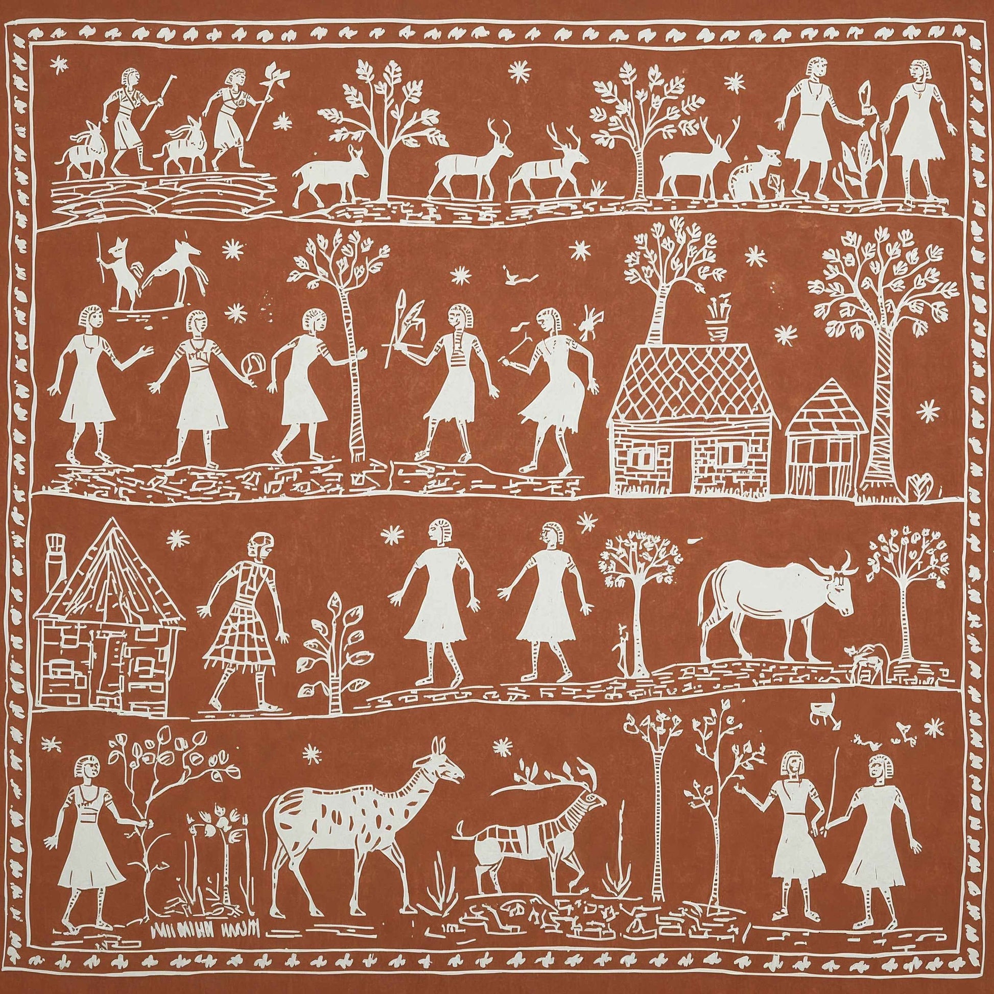 Tribal Tales - Warli Inspired - Fine Art Print