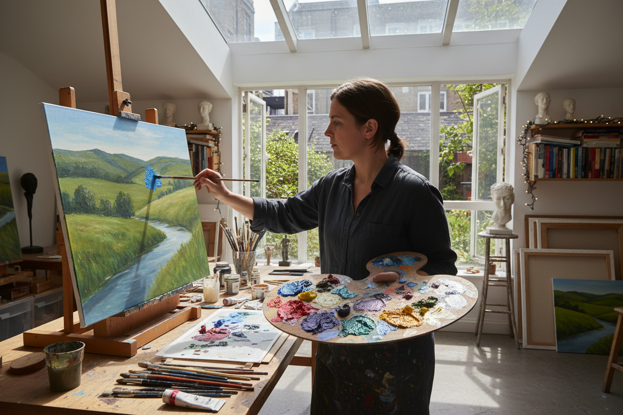 a person making a painting on a canvas